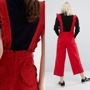 Lazy Oaf Frilly Heart Corduroy Suspender Dungaree Trouser Pants 23109